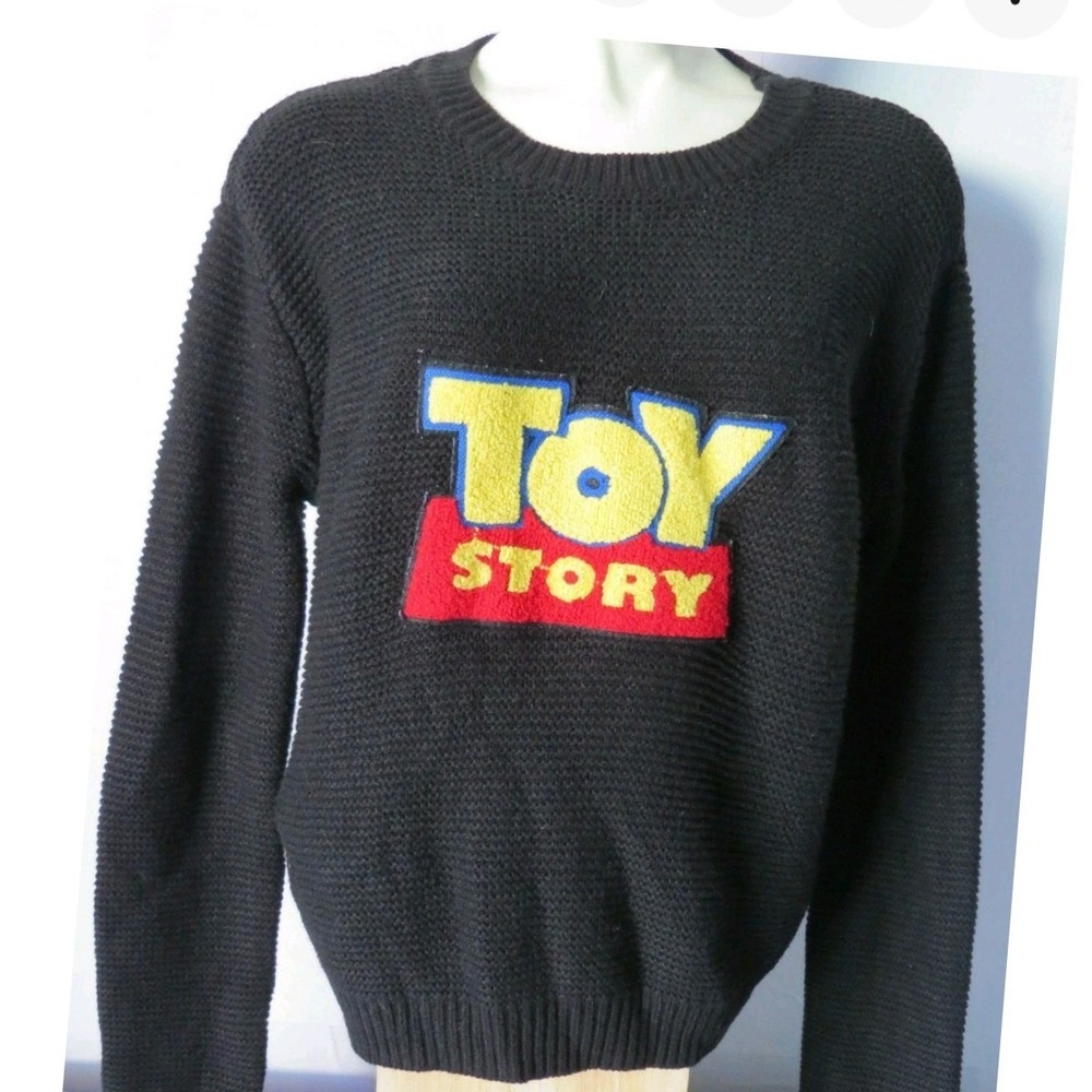 Forever 21 Toy Story Sweater Womens Small Black Excellent Chenille Logo Pixar